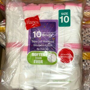Hanes Girls’ Tagless Briefs – LOT 53 - 240 pcs – 24 packs (10 ea) – Sz 10 - NEW